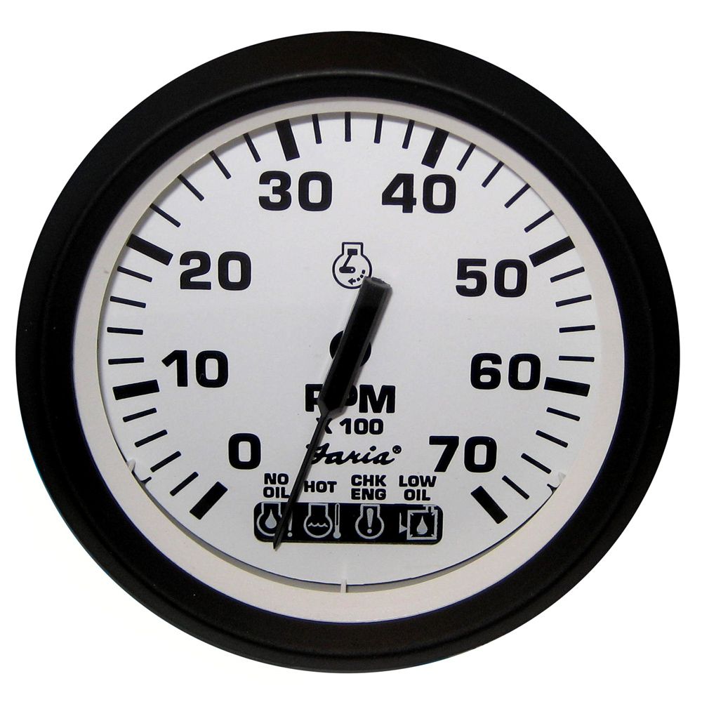Image 1: Faria Euro White 4" Tachometer w/ SystemCheck Indicator 7000 RPM (Gas) (Johnson / Evinrude Outboard)