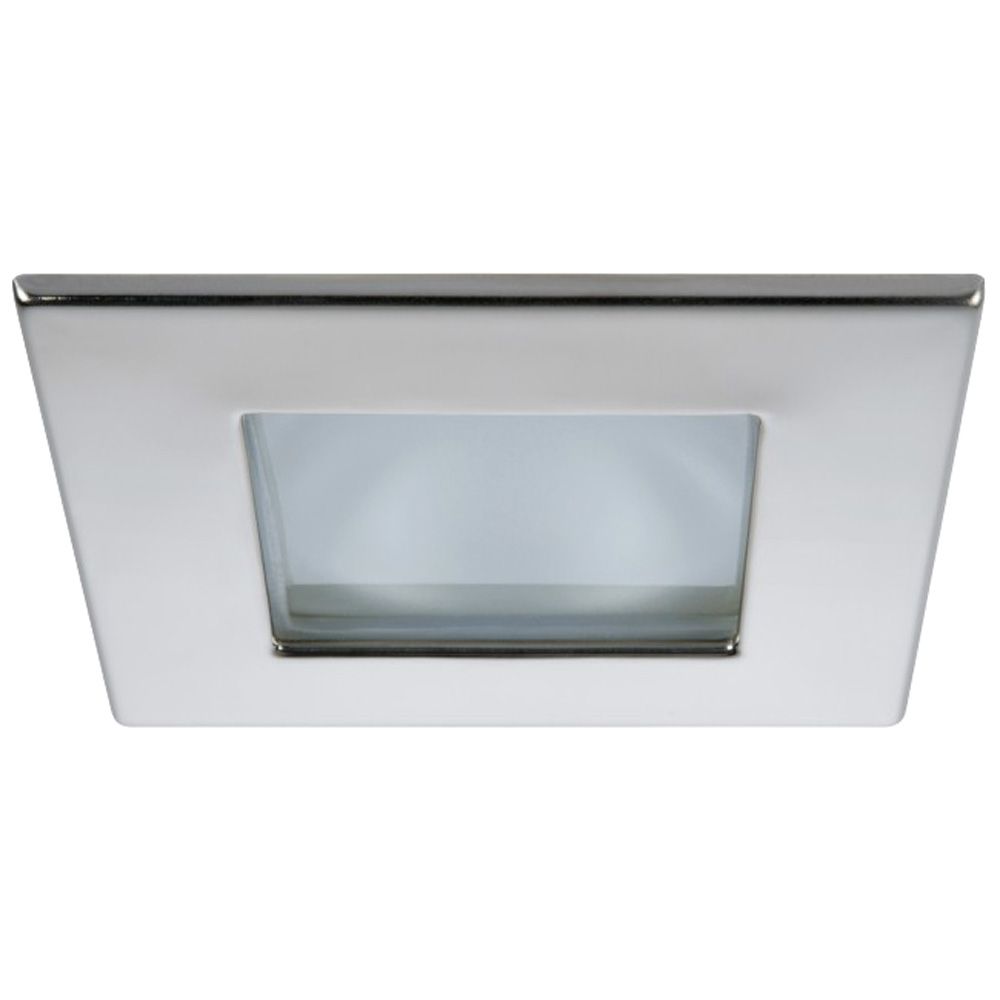 Image 1: Quick Marina XP Downlight LED - 6W, IP66, Screw Mounted - Square Stainless Bezel, Square Warm White Light