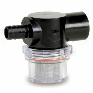 Image 1: Shurflo by Pentair Twist-On Water Strainer - 1/2" Barb Inlet - Clear Bowl