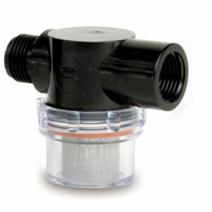 Image 1: Shurflo by Pentair Twist-On Water Strainer - 1/2" Pipe Inlet - Clear Bowl