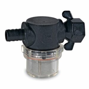 Image 1: Shurflo by Pentair Swivel Nut Strainer - 1/2" Barb Inlet - Clear Bowl