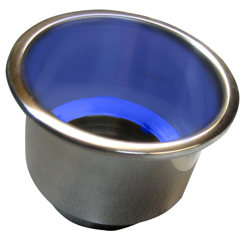 Image 1: Whitecap Flush Mount Cup Holder w/Blue LED Light - Stainless Steel