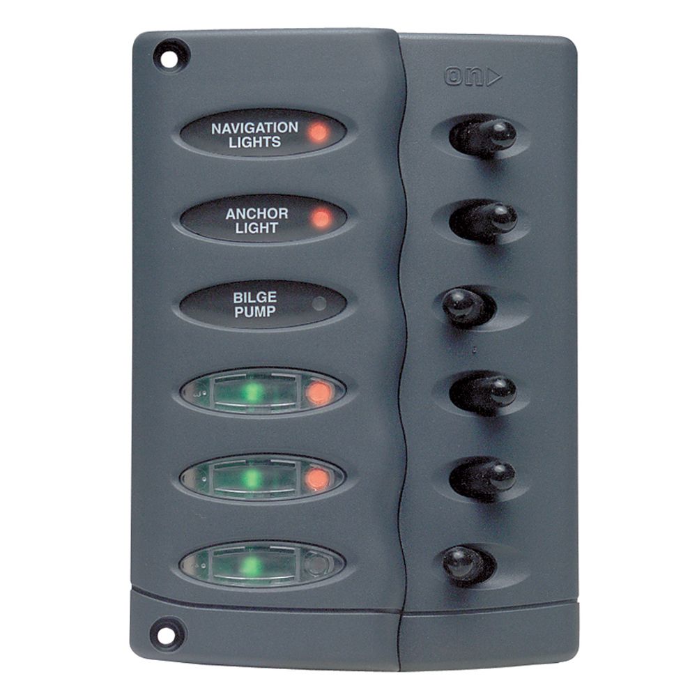 Image 1: Marinco Contour Switch Panel - Waterproof 6 Way w/Fuse Holder