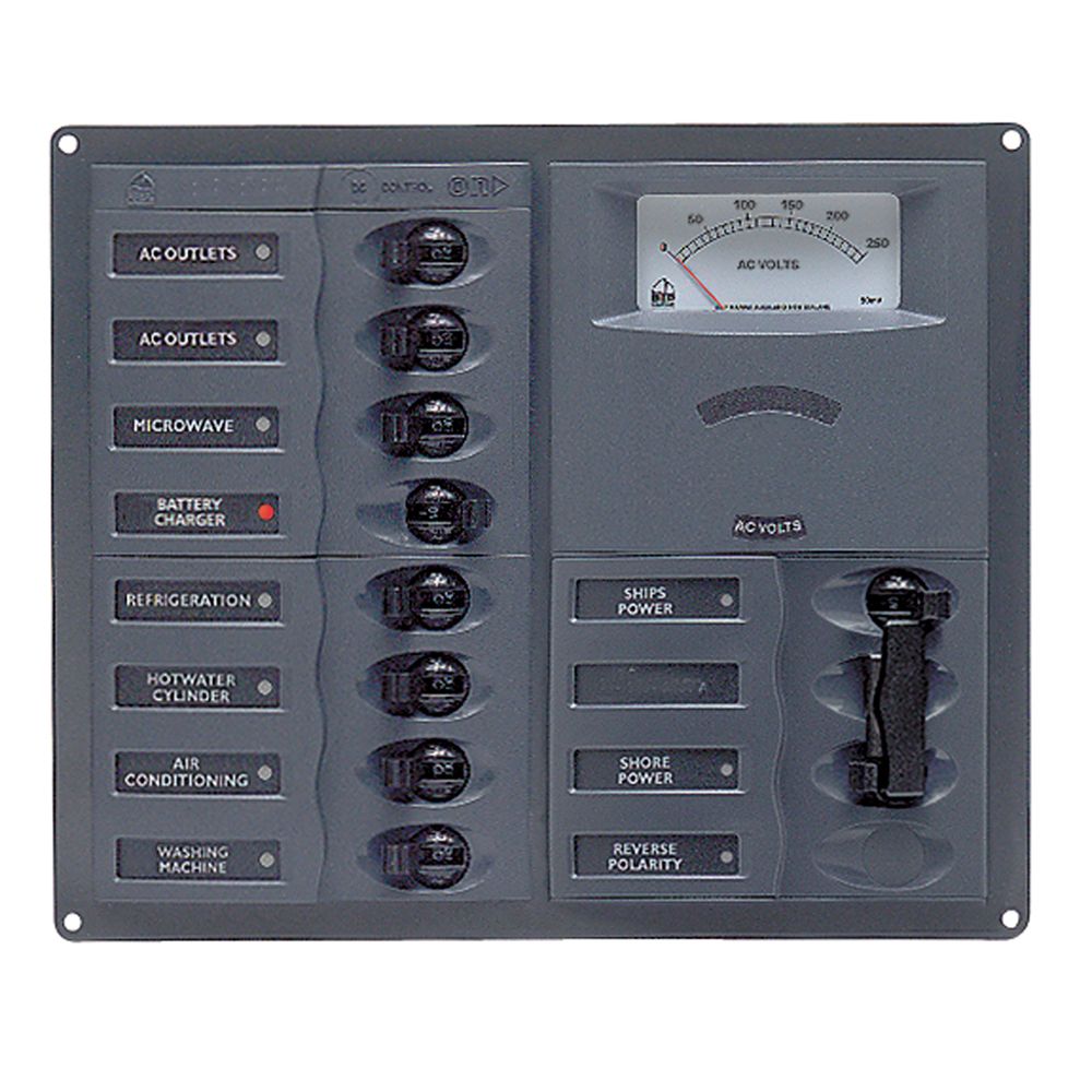 Image 1: BEP AC Circuit Breaker Panel w/Analog Meters, 8SP 2DP AC120V Stainless Steel Vertical