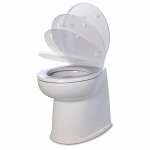 Image 1: Jabsco 17" Deluxe Flush Raw Water Electric Toilet w/Soft Close Lid - 12V