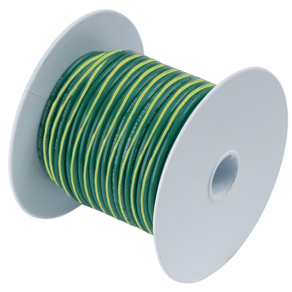 Image 1: Ancor Green w/Yellow Stripe 10 AWG Tinned Copper Wire - 100'