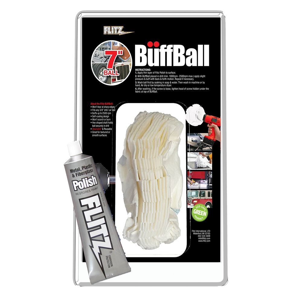 Image 1: Flitz Buff Ball - Extra Large 7" - White w/1.76oz Tube Flitz Polish