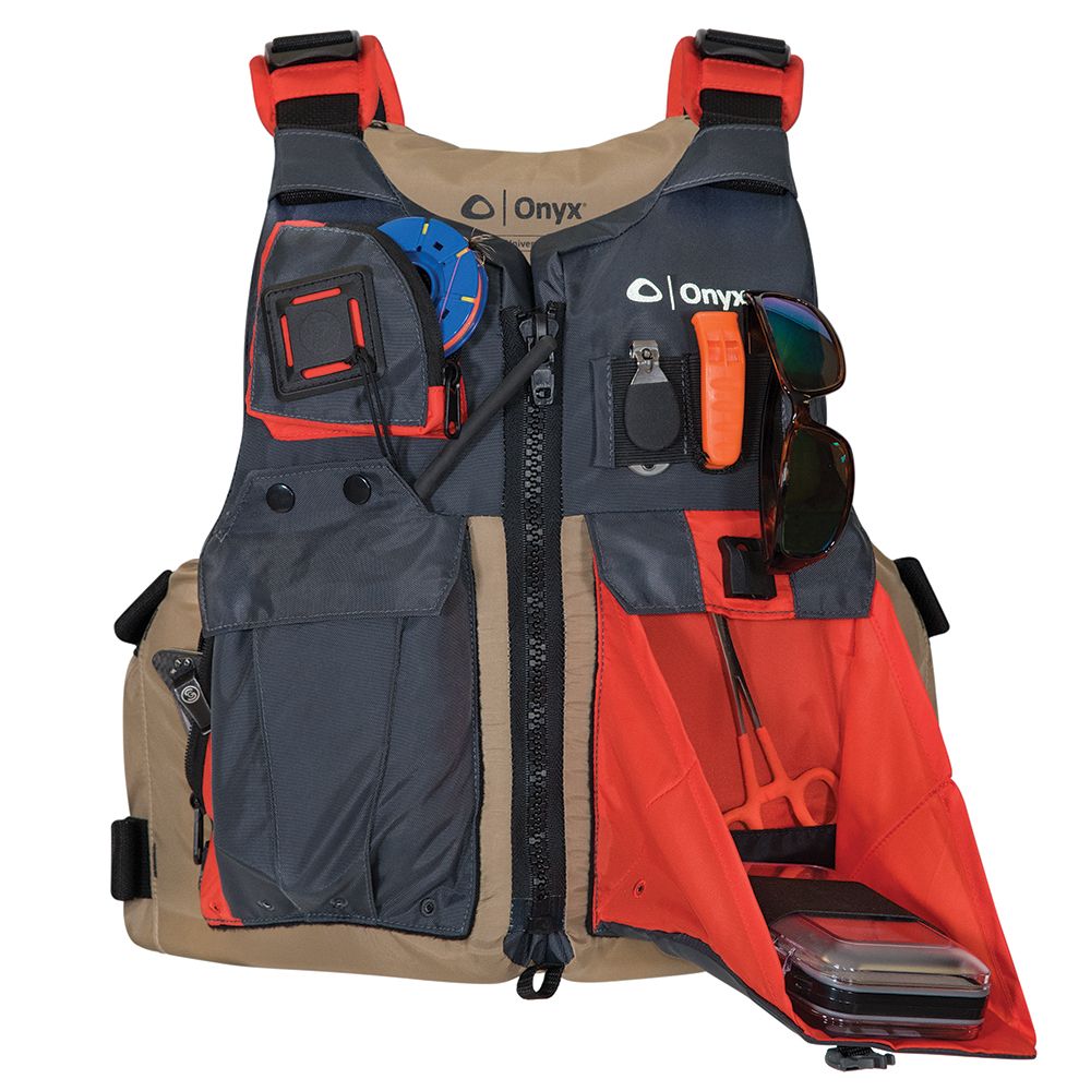 Image 1: Onyx Kayak Fishing Vest - Adult Universal - Tan/Grey