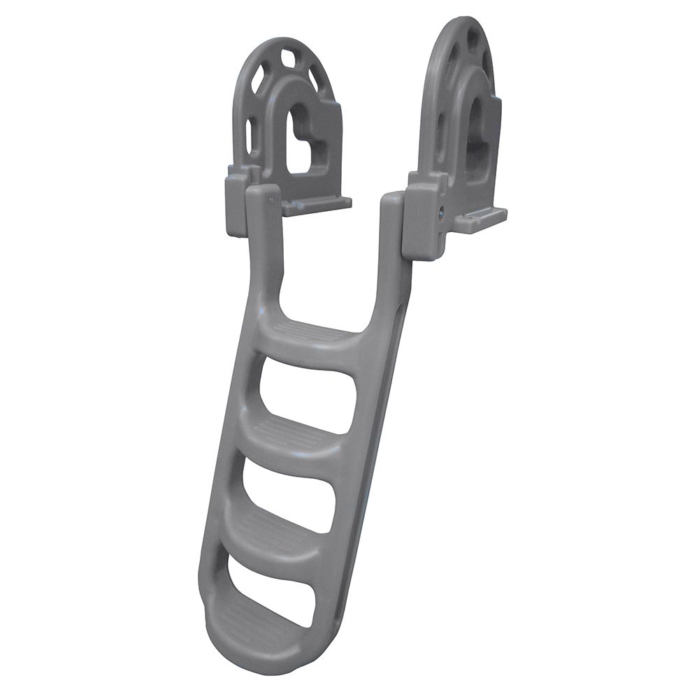 Image 1: Dock Edge Stand-Off Flip-Up Polyethylene Roto Molded 4-Step Dock Ladder - Grey