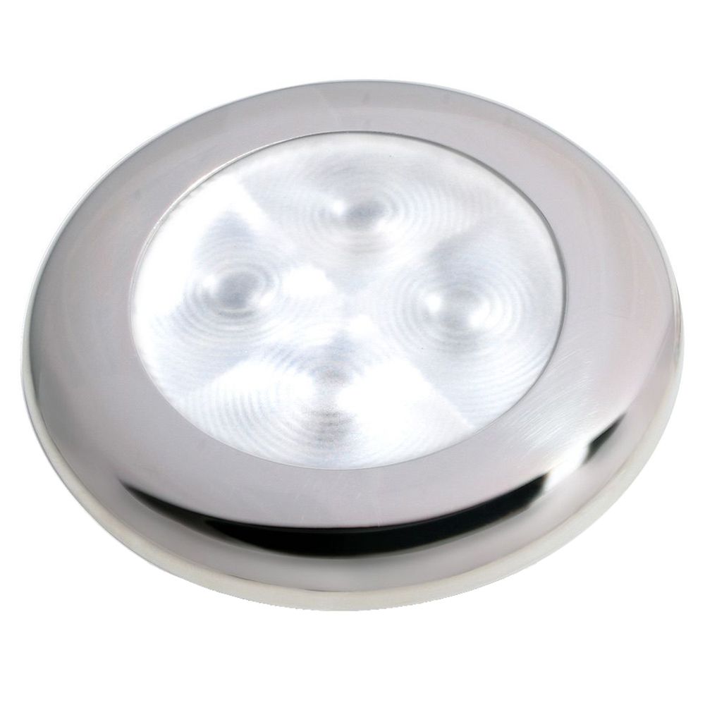 Image 1: Hella Marine Slim Line LED 'Enhanced Brightness' Round Courtesy Lamp - White LED - Stainless Steel Bezel - 12V