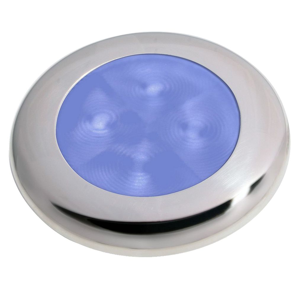 Image 1: Hella Marine Slim Line LED 'Enhanced Brightness' Round Courtesy Lamp - Blue LED - Stainless Steel Bezel - 12V