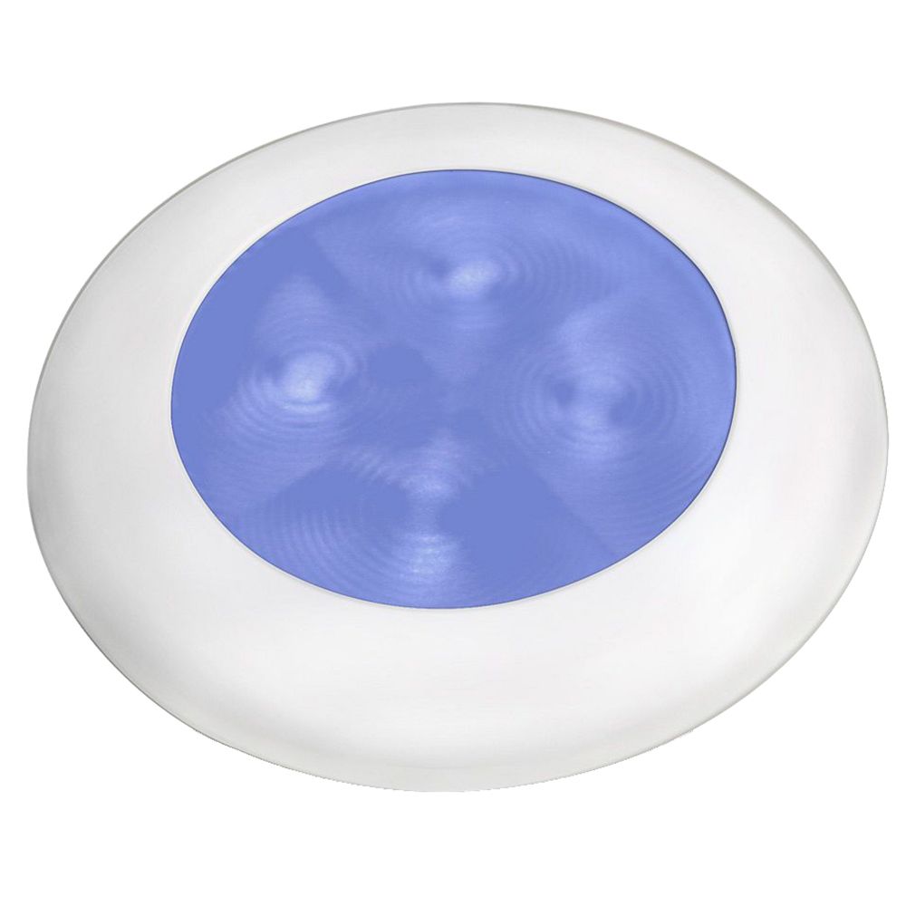 Image 1: Hella Marine Slim Line LED 'Enhanced Brightness' Round Courtesy Lamp - Blue LED - White Plastic Bezel - 12V