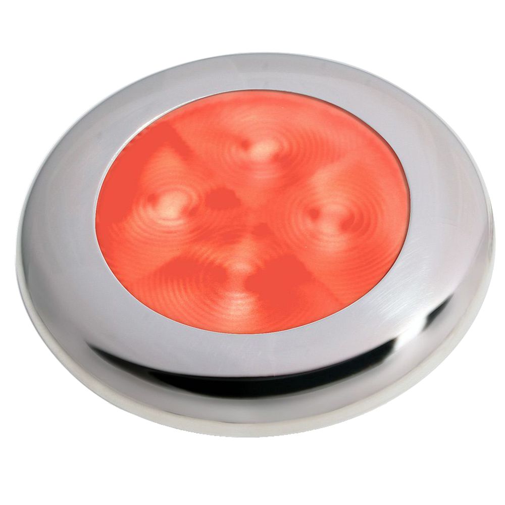 Image 1: Hella Marine Slim Line LED 'Enhanced Brightness' Round Courtesy Lamp - Red LED - Stainless Steel Bezel - 12V