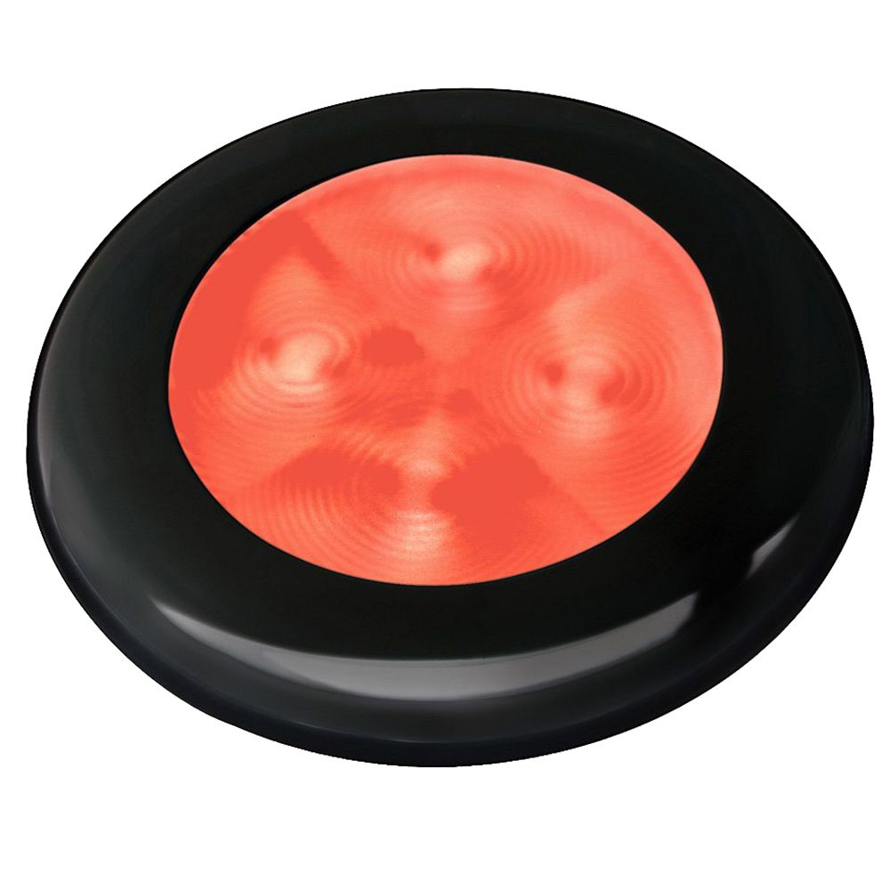 Image 1: Hella Marine Slim Line LED 'Enhanced Brightness' Round Courtesy Lamp - Red LED - Black Plastic Bezel - 12V