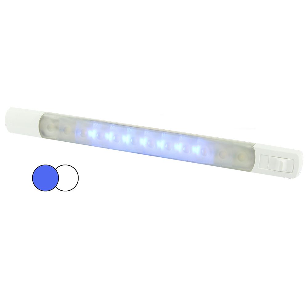 Image 1: Hella Marine Surface Strip Light w/Switch - White/Blue LEDs - 12V