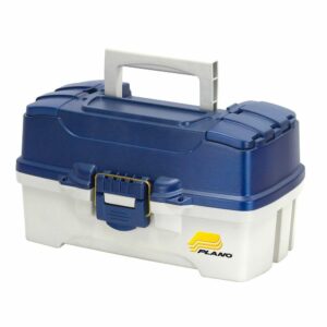 Image 1: Plano 2-Tray Tackle Box w/Duel Top Access - Blue Metallic/Off White