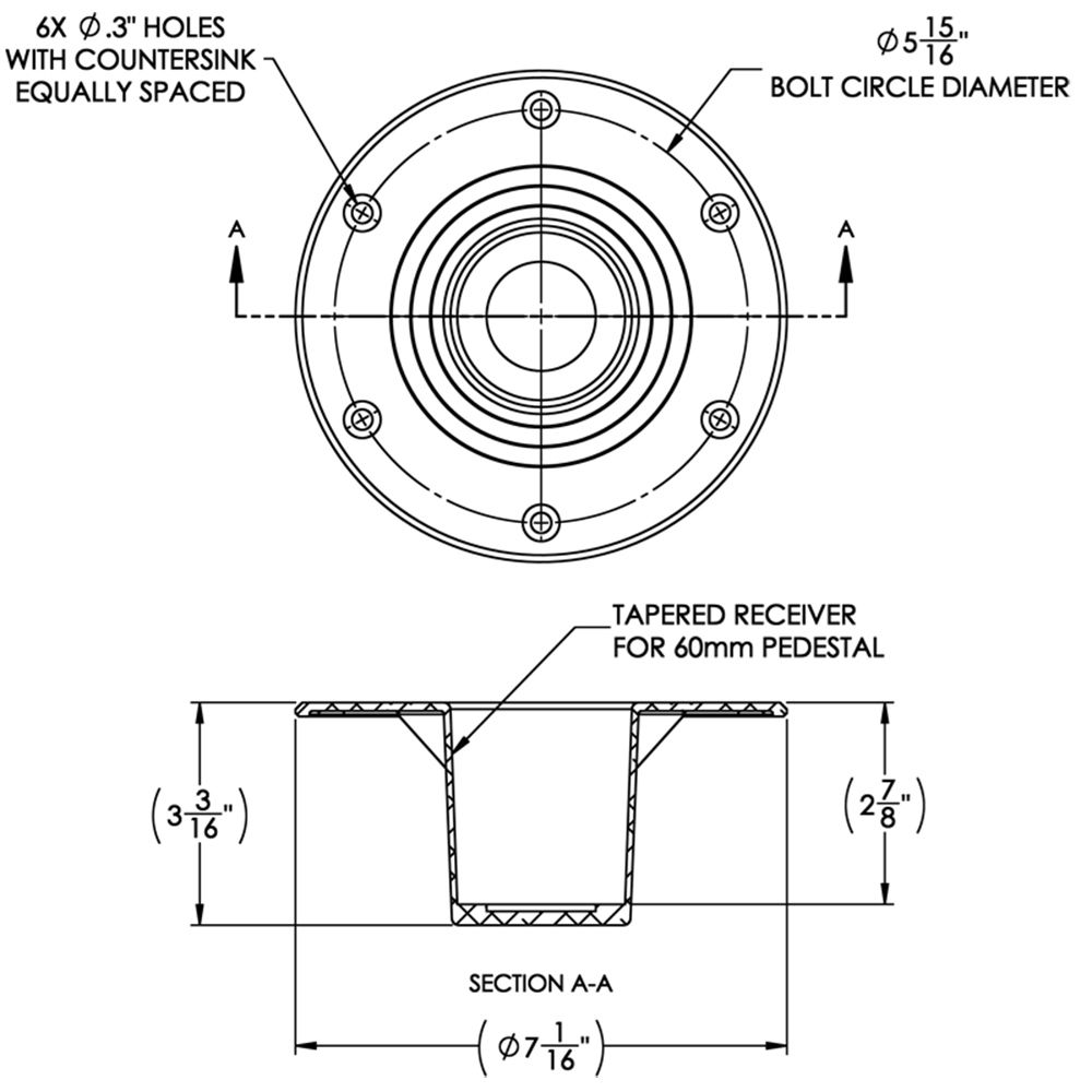Image 2: TACO Table Support - Flush Mount - Fits 2-3/8" Pedestals