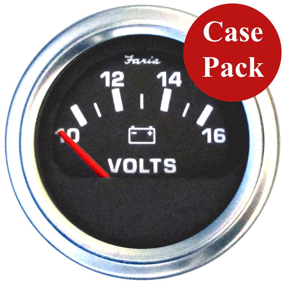 Image 1: Faria 2" Voltmeter (10-16 VDC) Unlit 12V Black w/Stainless Steel Bezel & Orange Pointer - Case of 24