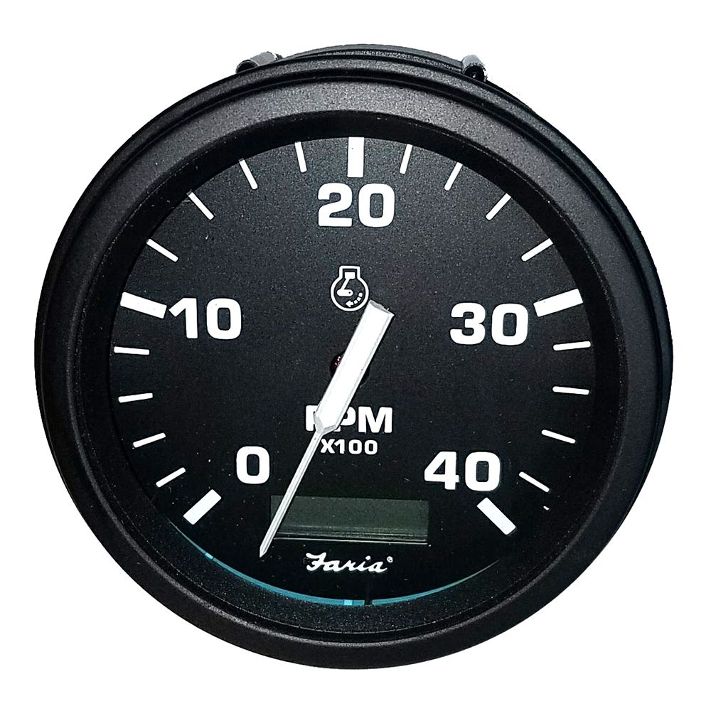 Image 1: Faria Tachometer Heavy-Duty Tachometer w/Hourmeter (4000 RPM) (Diesel) (Mech Takeoff & Var Ratio Alt) - Black