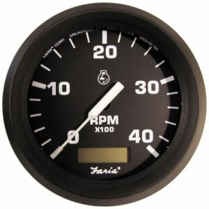 Image 1: Faria Euro Black 4" Tachometer w/Hourmeter (4000 RPM) (Diesel)(Mech. Takeoff & Var. Ratio Alt.)
