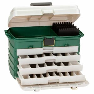 Image 1: Plano 4-Drawer Tackle Box - Green Metallic/Silver