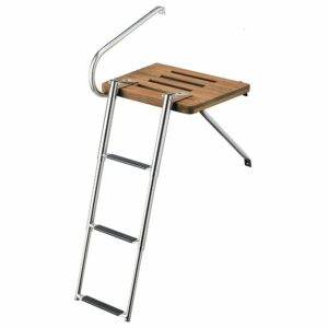 Image 1: Whitecap Teak Swim Platform w/3-Step Telescoping Ladder f/Boats w/Outboard Motors