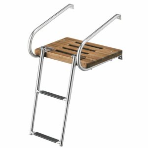 Image 1: Whitecap Teak Swim Platform w/2-Step Telescoping Ladder f/Boats w/Inboard/Outboard Motors