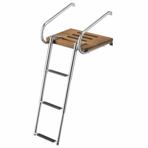 Image 1: Whitecap Teak Swim Platform w/3-Step Telescoping Ladder f/Boats w/Inboard/Outboard Motors