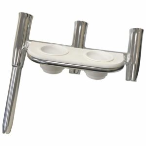 Image 1: Tigress Offset Triple Rod Holder w/Cup Holders - Starboard Side - Polished Aluminum