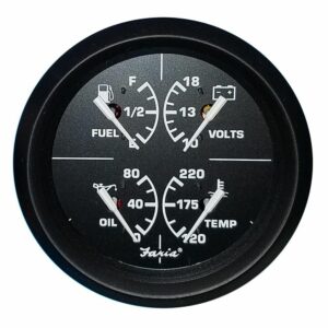 Image 1: Faria Euro Black 4" Multifunction Gauge - Volt/Fuel/Oil/Water Temperature
