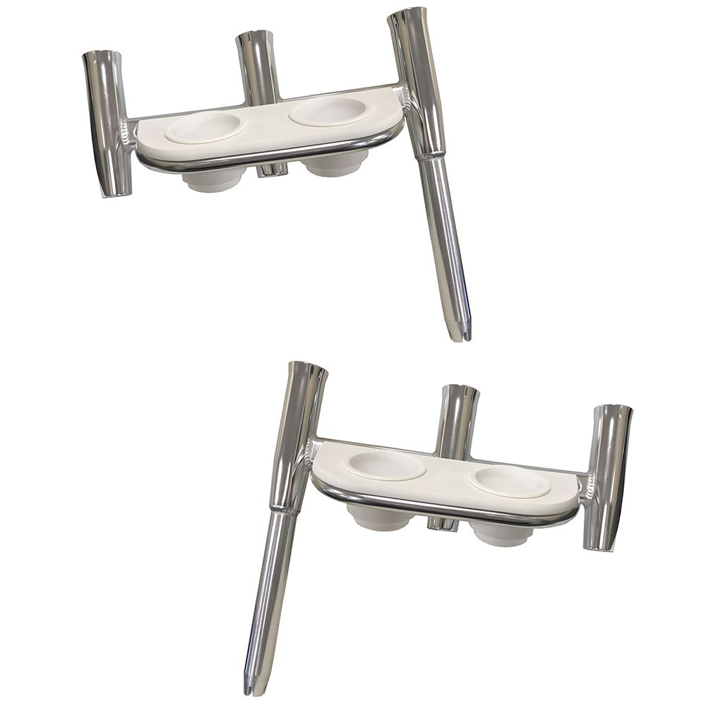 Image 1: Tigress Offset Triple Rod Holder w/Cup Holders - Port Side & Starboard Side - Polished Aluminum