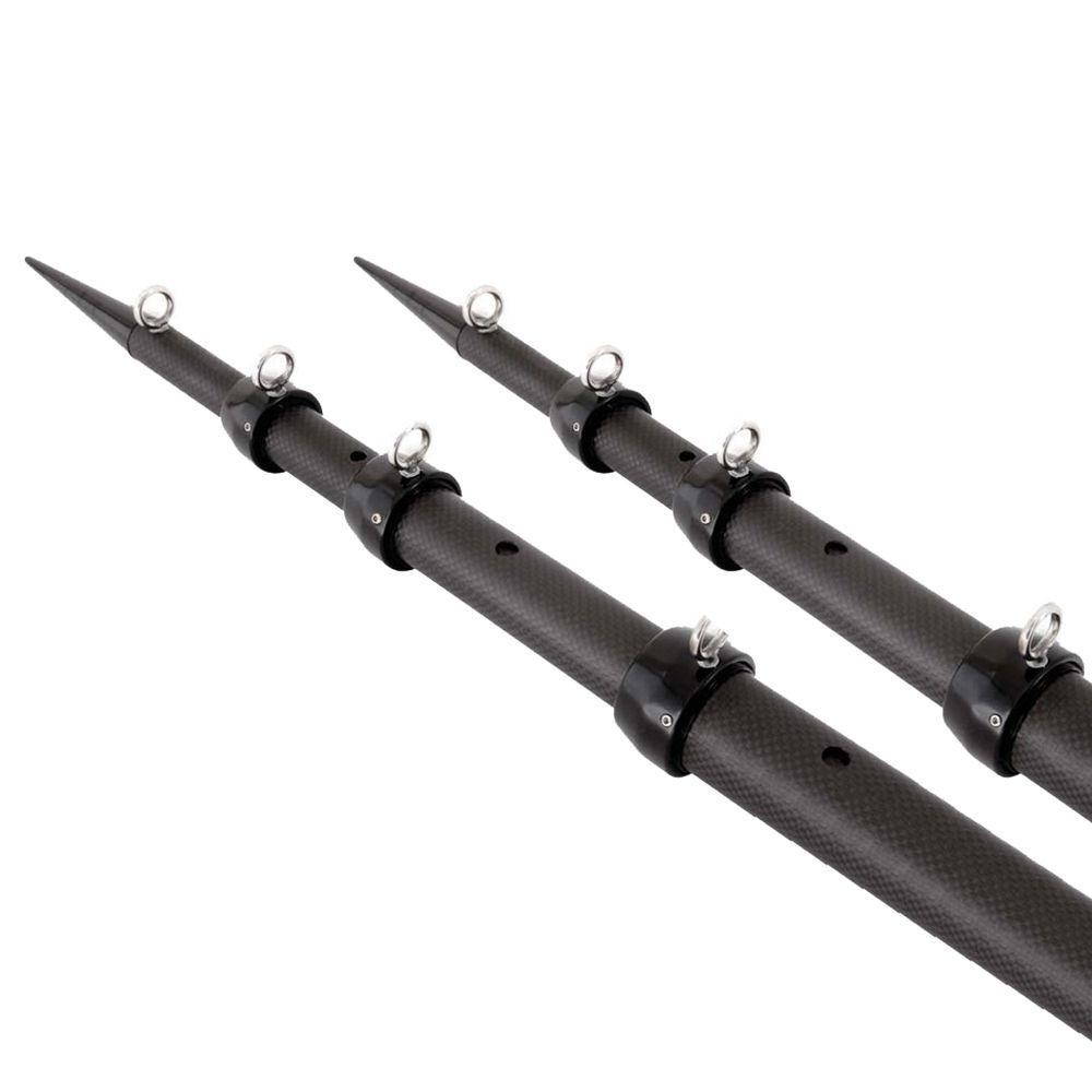 Image 1: Tigress XD 3k Carbon Fiber Telescoping Outrigger Poles - 18 feet - Matte Black/ Black - Pair