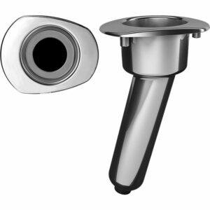 Image 1: Mate Series Elite Screwless Stainless Steel 15° Rod & Cup Holder - Drain - Oval Top