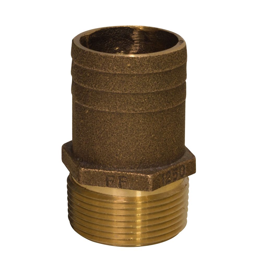 Image 1: GROCO 1-1/4" NPT x 1-1/2" Bronze Full Flow Pipe to Hose Straight Fitting