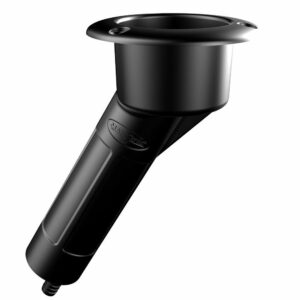 Image 1: Mate Series Plastic 30° Rod & Cup Holder - Drain - Round Top - Black
