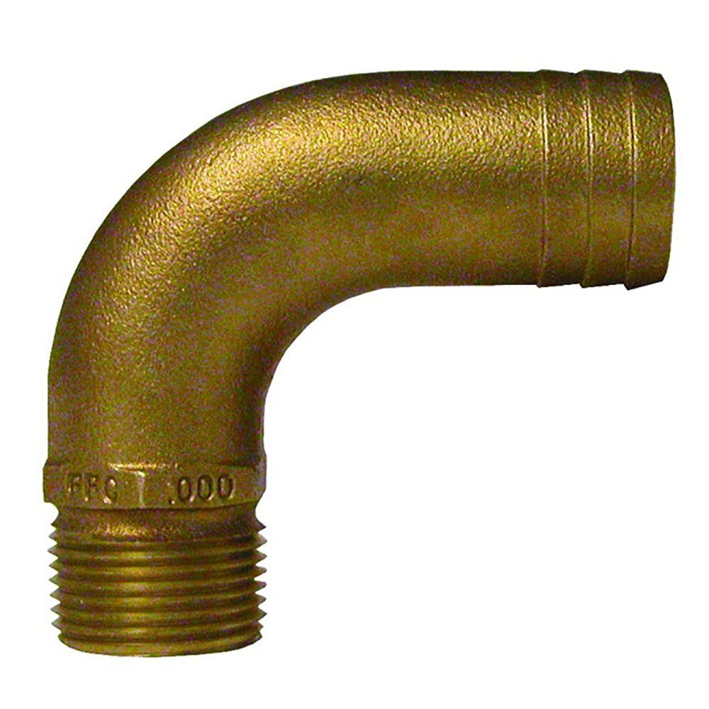 Image 1: GROCO 1-1/2" NPT x 1-3/4" ID Bronze Full Flow 90° Elbow Pipe to Hose Fitting