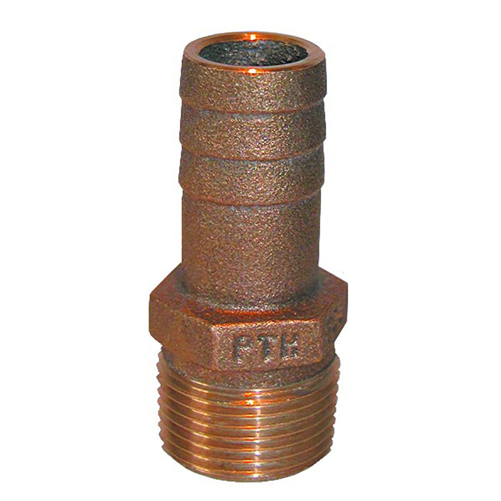 Image 1: GROCO 1-1/4" NPT x 1-1/8" ID Bronze Pipe to Hose Straight Fitting