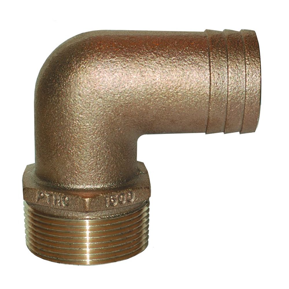 Image 1: GROCO 1" NPT x 1" ID Bronze 90 Degree Pipe to Hose Fitting Standard Flow Elbow