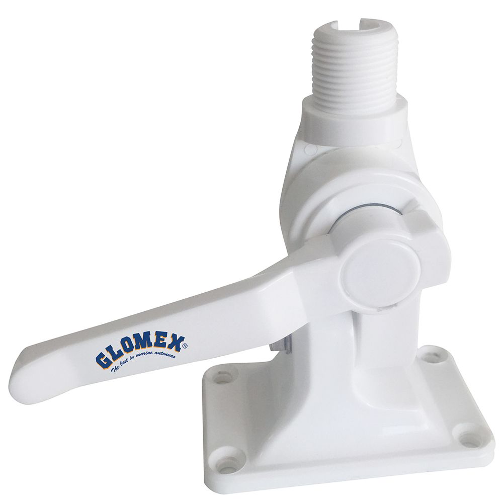 Image 1: Glomex 4-Way Nylon Heavy-Duty Ratchet Mount w/Cable Slot & Built-In Coax Cable Feed-Thru 1"-14 Thread