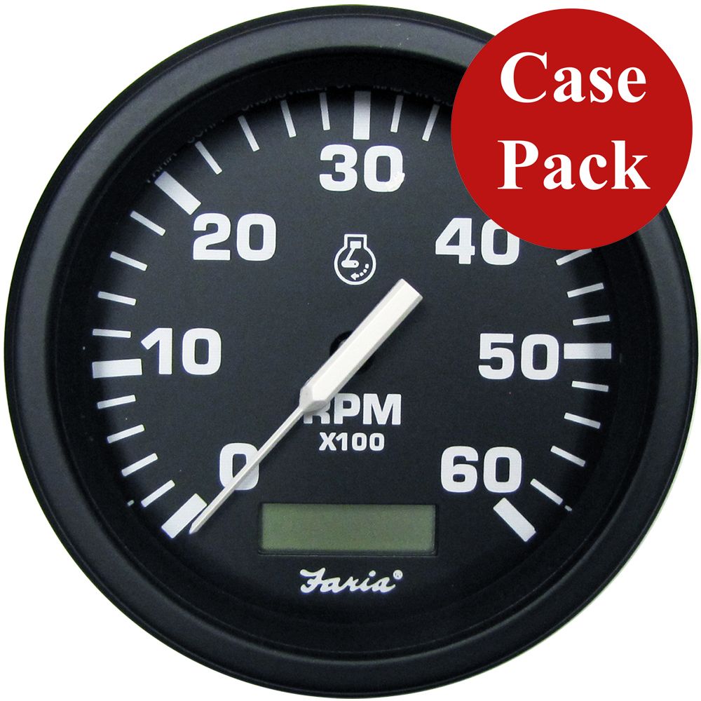 Image 1: Faria 4" Heavy-Duty Tachometer w/Hourmeter (6000 RPM) Gas - Black *Bulk Case of 12*