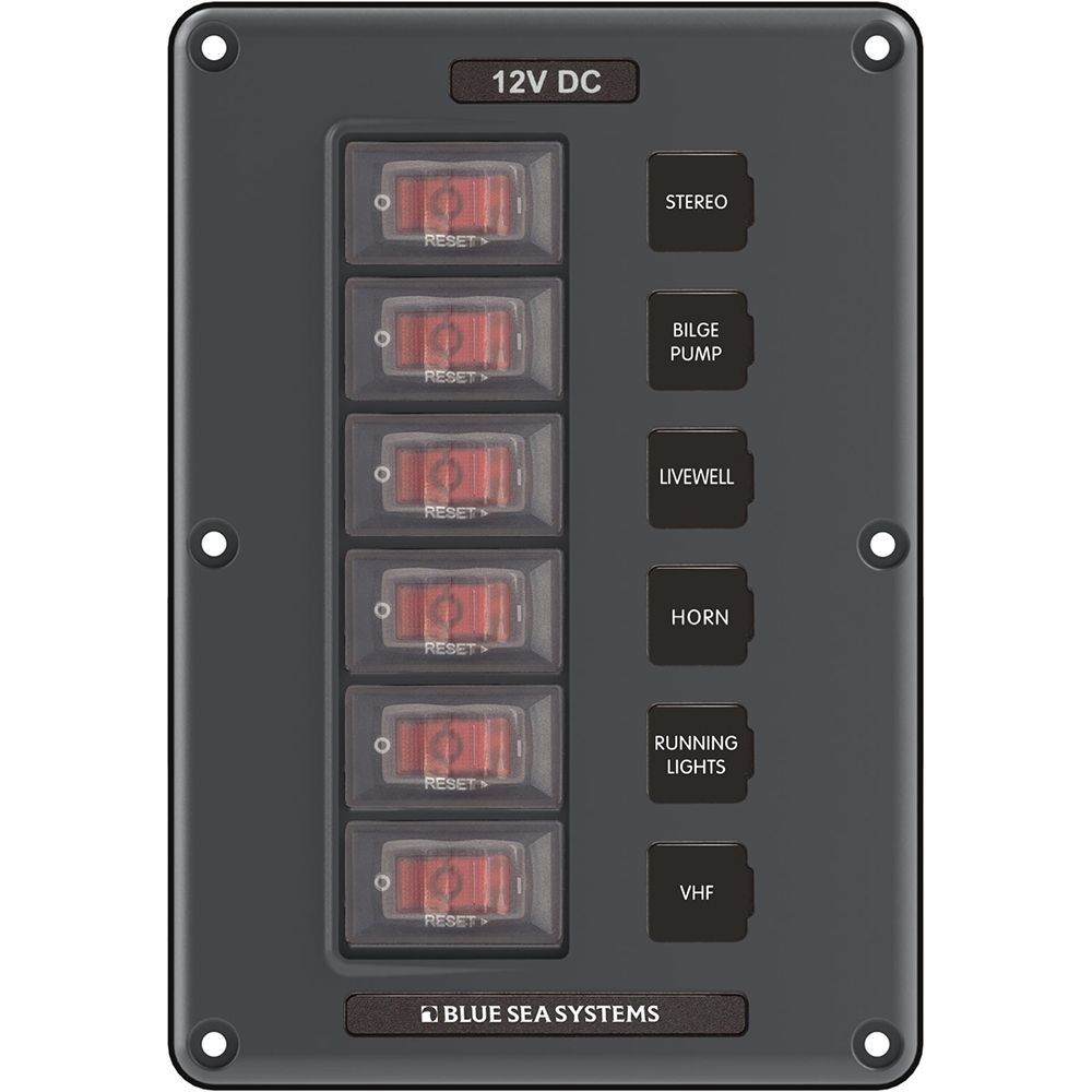 Image 1: Blue Sea 4322 Circuit Breaker Switch Panel 6 Position - Gray