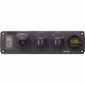 Image 1: Blue Sea 4368 Water Resistant USB Accessory Panel - 12V Socket, 2x 2.1A Dual USB Chargers, Mini Voltmeter