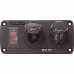 Image 1: Blue Sea 4363 Water Resistant USB Accessory Panels - 15A Circuit Breaker, 12V Socket, 2.1A Dual USB Charger
