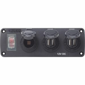 Image 1: Blue Sea 4365 Water Resistant USB Accessory Panel - 15A Circuit Breaker, 12V Socket, 2x 2.1A Dual USB Chargers