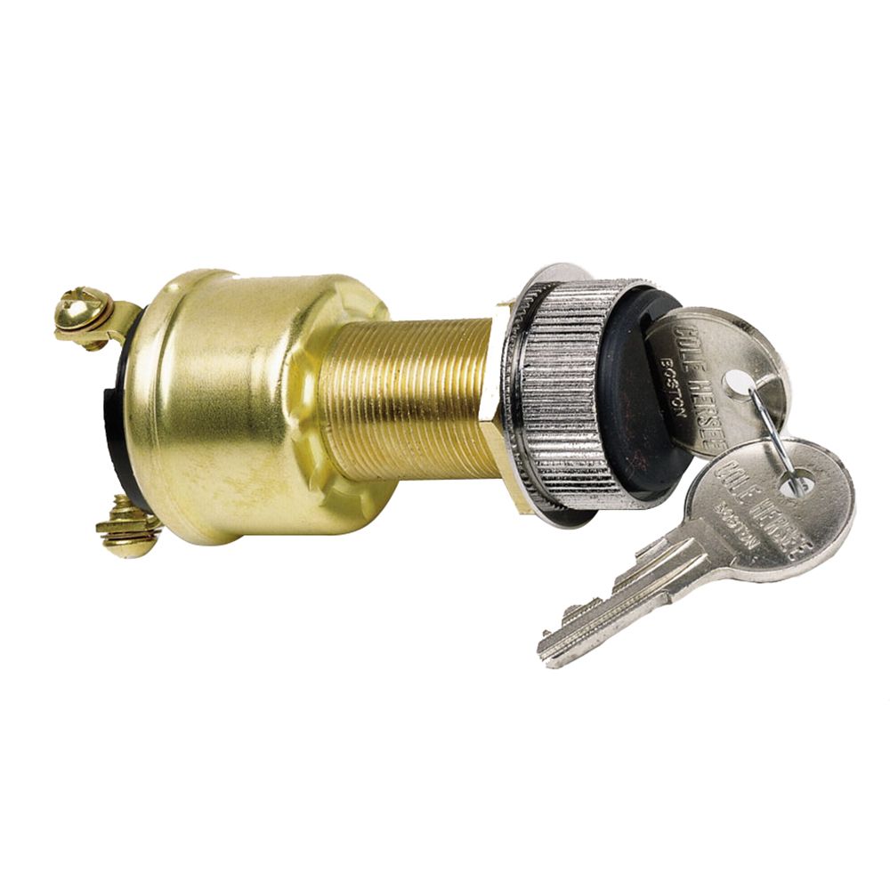 Image 1: Cole Hersee 3 Position Brass Ignition Switch w/Rubber Boot