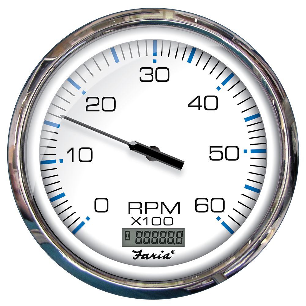 Image 1: Faria Chesapeake White SS 5" Tachometer w/Digital Hourmeter - 6000 RPM (Gas) (Inboard)