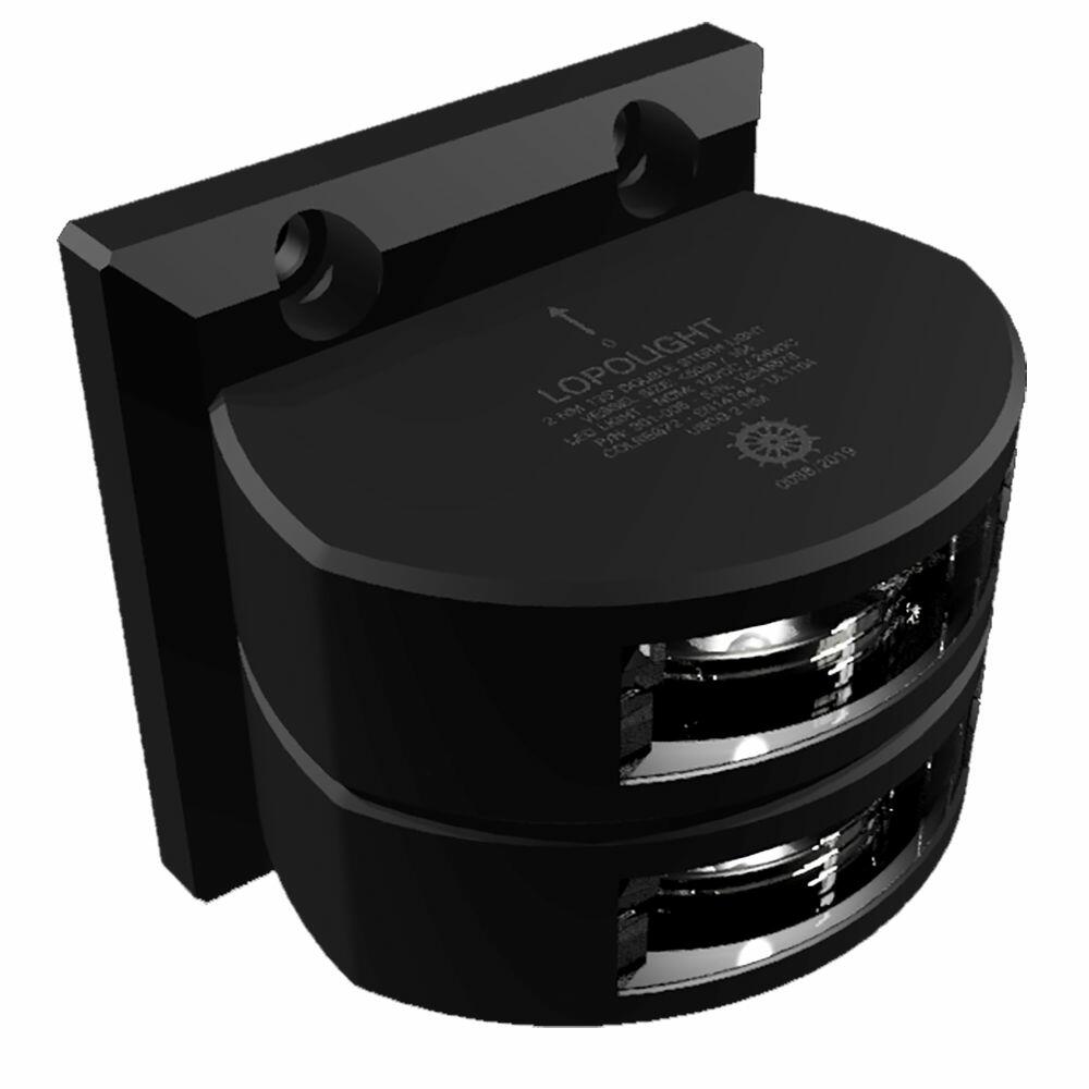Image 1: Lopolight Series 301-006 - Double Stacked Stern Light - 2NM - Vertical Mount - White - Black Housing