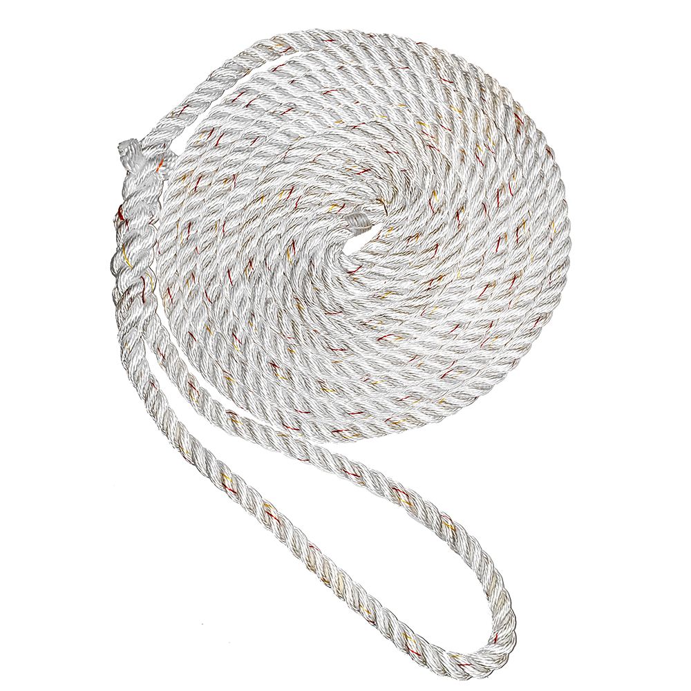 Image 1: New England Ropes 3/8" Premium 3-Strand Dock Line - White w/Tracer - 15'