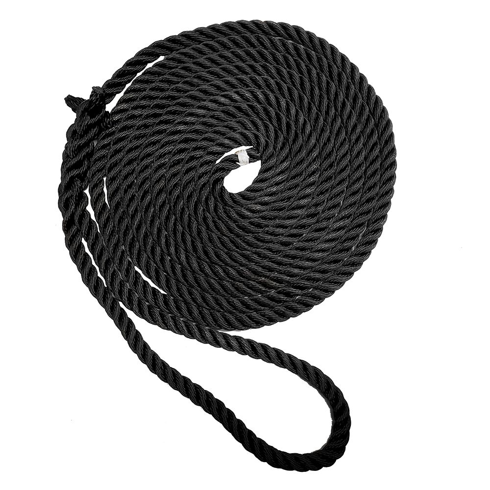 Image 1: New England Ropes 1/2" Premium 3-Strand Dock Line - Black - 35'