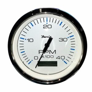Image 1: Faria Chesapeake White SS 4" Tachometer w/Hourmeter (4000 RPM) (Diesel) (Mech. Takeoff & Var. Ratio Alt)